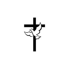 a black and white cross with a dove on it