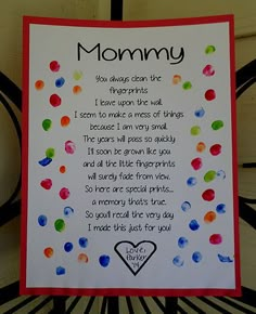 a card with the words mommy written on it and lots of colorful confetti