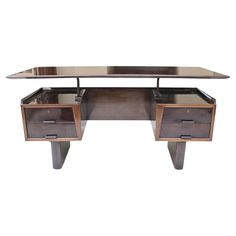 an art deco desk with two drawers on one side and a mirror top on the other