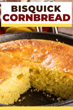 a skillet filled with cornbread sitting on top of a table