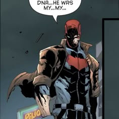 a comic book page with a man in red and black costume