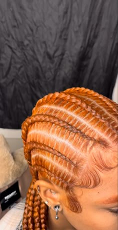 Dyed Hair Braids Hairstyles, Teyana Taylor Ginger Hair, Ginger Hairstyles Black Women Braids, Ginger Feed In Braids, Stitch Braids With Color, Dyed Braids, Orange Braids, Ginger Knotless Braids, Ginger Color