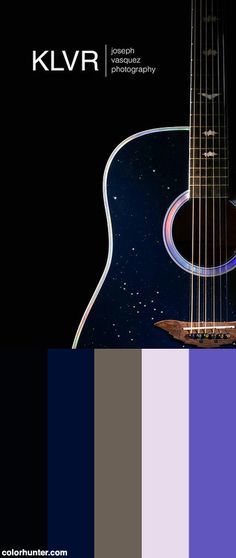 an acoustic guitar is shown with color swatches