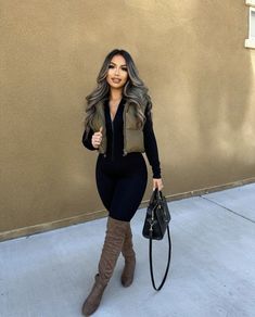 tap VISIT to SHOP full look 😉 Sand Color Boots Outfit, Casual Vacation Outfits Fall, Buchona Outfit Winter, Latina Christmas Outfit, Outfits To Wear On A Date Casual, Buchona Winter Outfits, Thick Girlfriend Outfits Winter, Casual Birthday Dinner Outfit Winter, Cute Dinner Outfit Winter