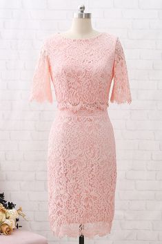 MACloth Short Sleeves Lace Peach Cocktail Dress Knee Length Wedding Pa Pink Short-sleeved Evening Dress For Wedding, Pink Short Sleeve Evening Dress For Wedding, Pink Bridesmaid Dress For Wedding, Feminine Sheath Wedding Dress, Pink Lace Bridesmaid Wedding Dress, Pink Short Sleeve Bridesmaid Dress For Party, Fitted Lace Bridesmaid Dress For Wedding, Pink Floor-length Evening Dress For Mother Of The Bride, Peach Fitted Dress For Bridesmaids