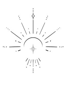 a black and white drawing of a sun with rays coming out of it's center