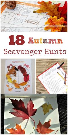 an autumn scavenger hunt with leaves on it