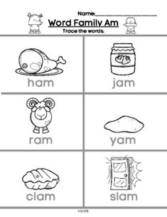 word family worksheet with pictures and words