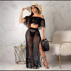 Beach Bathing Suits Coverup Outings Kaftan Summer Dress Set Ladies Cover Ups Tassel Pareo Sarong Long Wrap Skirt, Maxi Rok, Summer Beach Dress, 2 Piece Skirt Set, Long Beach Dress, Crop Top Dress, Tassels Fashion, Top Skirt Set, Crop Top Skirt