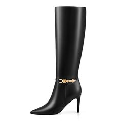 PRICES MAY VARY. Knee High Black Boots: The stiletto heel knee boots feature chic ankle gold chain detail,adding a subtle yet chic touch of sophistication, enhancing the overall design. Sexy Stiletto Knee High Boots: These pointy toe tall boots feature 3 inch/7.5 cm stiletto heel, perfect for a refined, modern look.Good choice for fall boots,winter boots,spring shoes. Comfortable Wide Calf Knee Boots: Equipped with a side zipper for effortless on/off, these wide calf knee high boots provide a se Wide Calf Knee High Boots, Knee High Boots Dress, Dress Boots Women, High Heel Stiefel, Black Stiletto Heels, Fall Boots, Spring Boots, Black Knee High Boots, Chunky Heels Boots