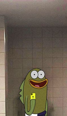 a cartoon character sitting on top of a toilet in a bathroom