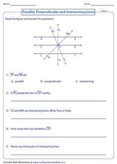 parallel and intersecting lines worksheet with answers for the following lesson, which is also in