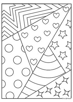 a coloring page with hearts and stars on it