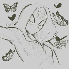 a drawing of a girl surrounded by butterflies