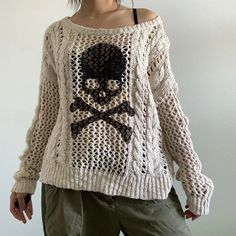 44144466329796|44144466395332|44144466428100 Harajuku Grunge, Autumn Knitwear, Skull Sweater, Retro Sweater, Cable Knit Jumper, Y2k Clothes, Loose Sweater, Knitwear Tops, Style Streetwear