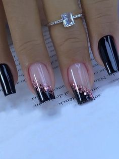 Multicolore  Collar    Unghie colorate Embellished Black Tips With Design, Black Nails Inspo Elegant, Unghie Sfumate, Colorful Nails, Pink Nail, Nail Designs Glitter, Elegant Nails, Fancy Nails