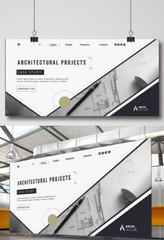 two banners with black and white lines in the middle, one is for architectural projects