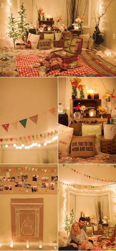 a collage of photos with christmas lights and decorations