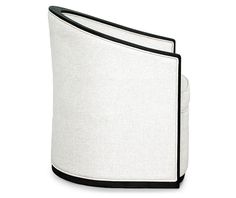 an upholstered white and black chair on a white background