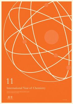 an orange poster with white lines and dots in the shape of a sphere on it