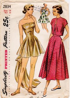 an old fashion sewing pattern for a woman's dress, with short sleeves and pleaed skirt