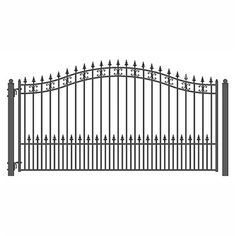 an iron gate with birds on the top and bottom bars, in front of a white background