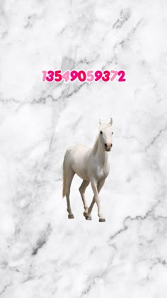 a white horse running across a marble floor