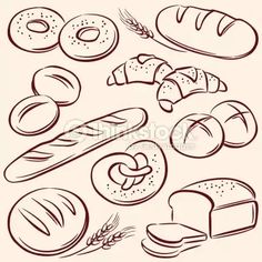 breads and pastries drawn by hand