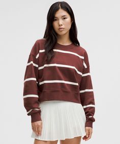 Nothing But Love For This Roomy, Perfectly Oversized Cropped Sweatshirt. Toss It On After Your Workout For That Time-To-Relax Fit. Designed For Casual. An Exaggerated Fit That Feels Extra Roomy:not Too Short, Not Too Long, Just Right Around The Waistband. | Perfectly Oversized Cropped Crew Stripe Oversized Cropped Sweater, Leggings Hoodie, Maroon Sweater, Women's Hoodies, Tank Top Dress, Black Velvet Dress, Cropped Sweatshirt, Women Hoodies Sweatshirts, Extra Room