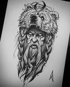 a drawing of a bear with an evil face