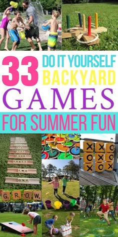 the cover of 33 diy backyard games for summer fun