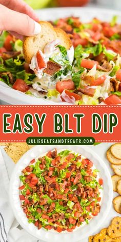 Learn how to make BLT dip perfect for easy football party food! This easy BLT Dip recipe is reminiscent of your favorite sandwich with just five ingredients. Save this delicious game day recipe to have a snack idea for a party, and could be also your yummy appetizer! Football Game Sandwiches, Warm Appetizer Dips, Easy Football Party Food, Blt Dip Recipe, Cold Dip Recipes, Warm Appetizers, Appetizers Easy Dips, Blt Dip, Layered Dip Recipes