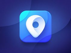 a blue app icon with a white pin on the center and a dark purple background