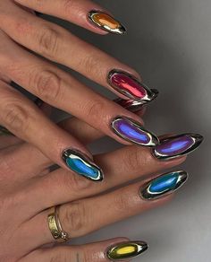 Nail Ideas For Spring, Nail Design Glitter, Chrome Nail Art, Chrome Nails Designs, Chrome Nail