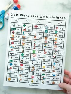 the cvc word list with pictures is shown in this printable worksheet