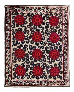 Large Vintage Uzbek Suzani Textile Russian Fabric Textiles, Traditional Chinese Art, Chinese Art Deco, Vintage Hooks, Art Deco Rugs, Mesmerizing Beauty, Orange Hues, Red And Orange, Pure White