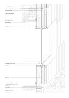 an architectural drawing shows the details of a building's exterior and its surrounding walls