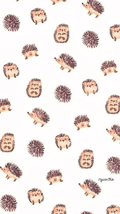 the hedgehogs are all different sizes and colors on this white background with pink accents