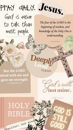 the cross, flowers and bible verses are all in pink with white lettering on it