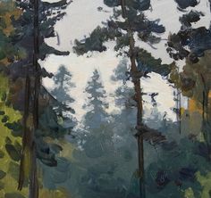 an oil painting of trees in the woods