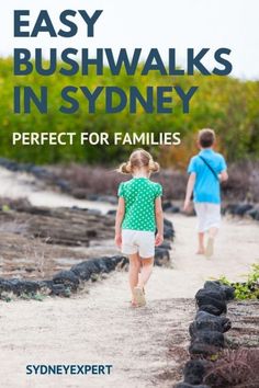 two children walking down a path with the title easy bushwalks in sydney perfect for families