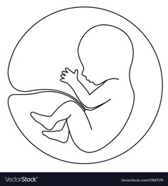 the silhouette of a baby in a circle on a white background with black outlines