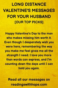 a yellow sign that says long distance valentine's messages for your husband to pick up