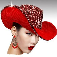 Beloved Millinery Couture | Accessories | Stunning Red Couture Cowboy Hat Jeweled Pave Rhinestones Womens Country Western | Poshmark Rhinestone Cowboy Hat Outfit, Crazy Kentucky Derby Hats, Embellished Cowboy Hat, Womens Hats Fashion, A Flair For The Dramatic, Red Couture, Unusual Hats, Stylish Womens Hats, Church Lady Hats