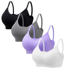 PRICES MAY VARY. Delicate Design - Angelhood seamless ribbed everyday bralettes are designed with removable pads and spaghetti straps, insert pads can support your breast, and you can remove or insert the pads on your demands, strengthen straps can hold your breast. Comfortable Material - Angelhood seamless ribbed everyday bralettes are made of premium material, composition are 90% nylon and 10% spandex, soft while strechy, the bralettes will bring you comfortable experience while sleeping or do Meeting Women, Sports Bra Set, Cami Bra, Overalls Pants, Lounge Lingerie, Delicate Design, Simple Fashion, Seamless Bra, Summer Knitting