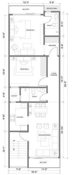 the floor plan for a two bedroom apartment with an attached kitchen and living room area