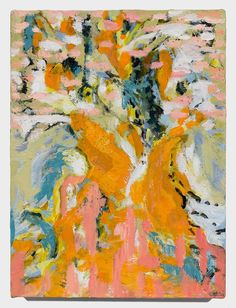 an abstract painting with orange, yellow and blue colors