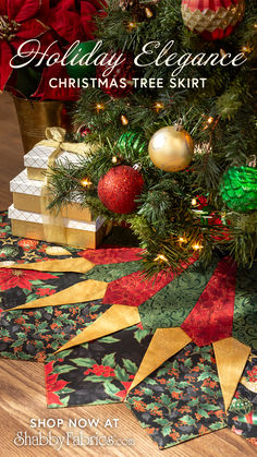 the holiday elegance christmas tree skirt is on display