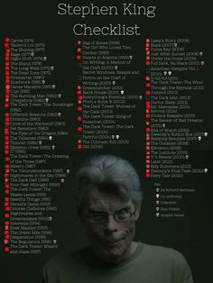 stephen king's checklist is shown in red and black with the words on it