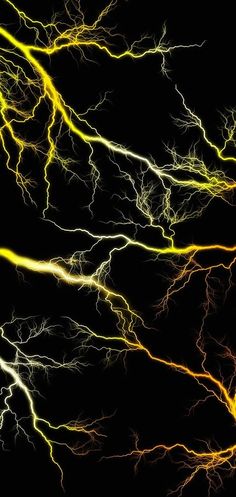 bright yellow and white lightning streaks against a black background